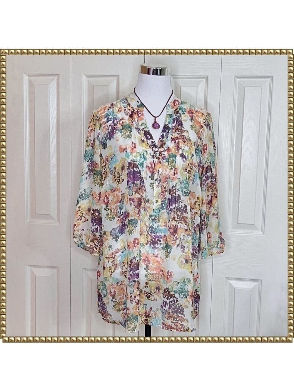 A.N.A. Cream Floral Sheer Blouse Plus Size 1X